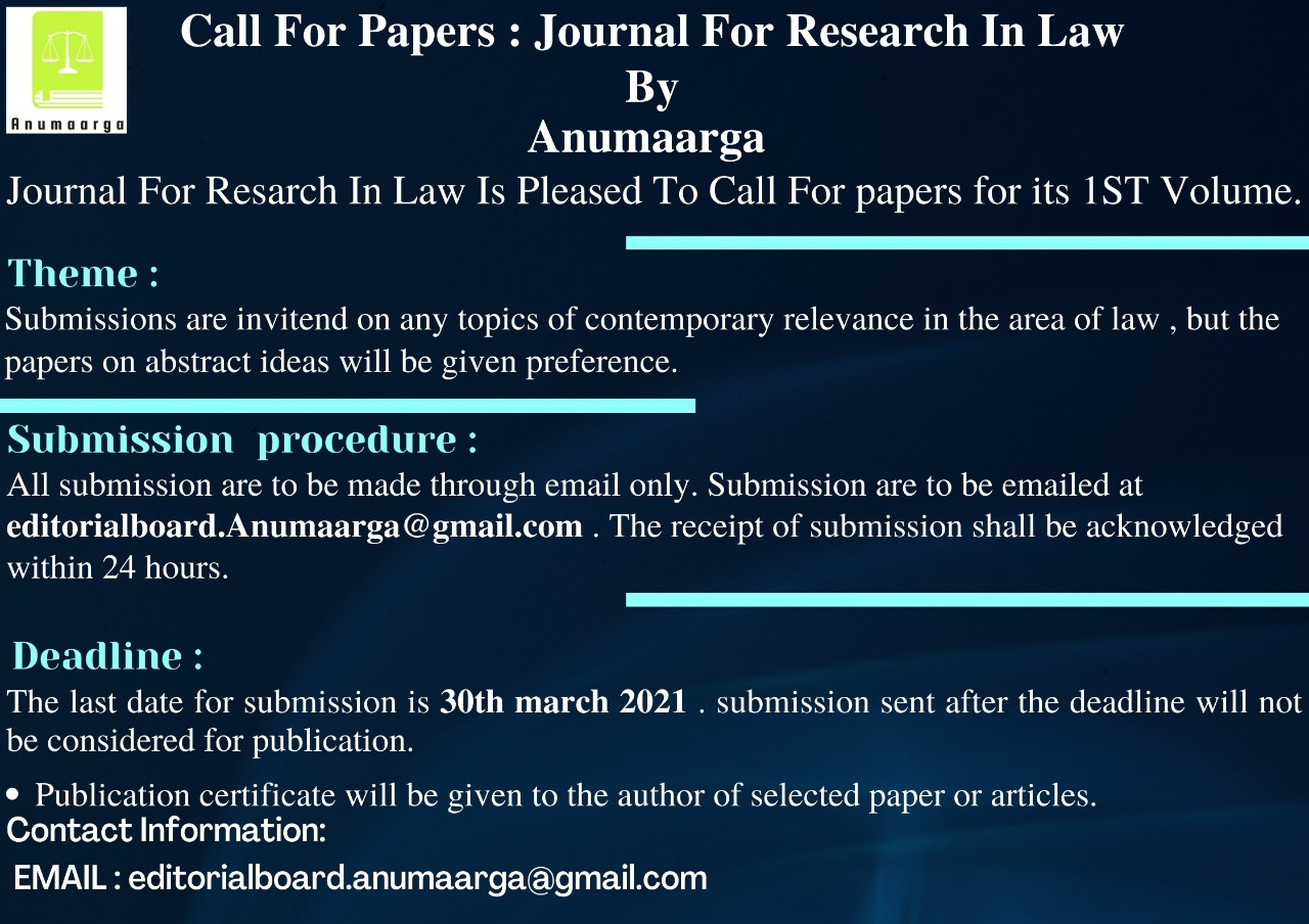 Call For Papers: Journal For Research In Law By Anumaarga: Submit By 31 ...